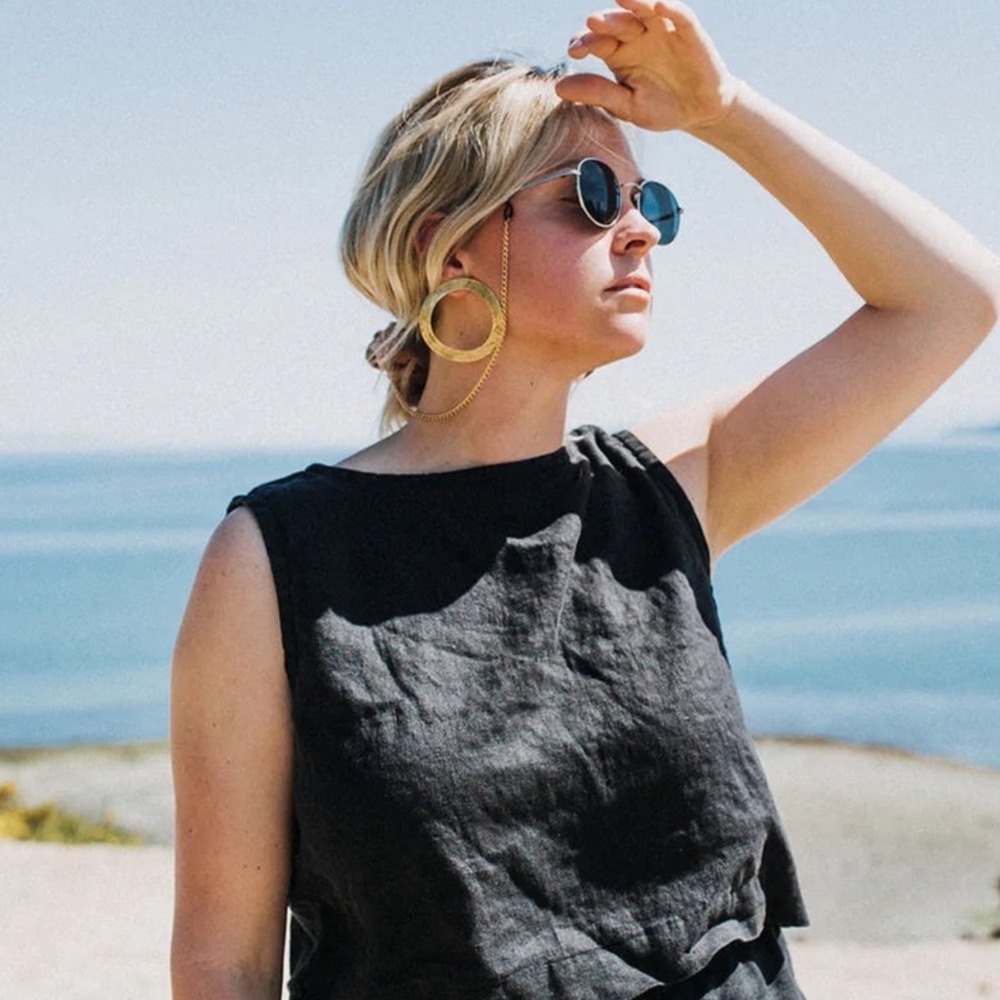 Shelter | Lou Sleeveless Boxy Crop Tank Black Size XL 100% Linen